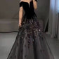 Elegant Ball Gown Off The Shoulder Black Short Sleeves Sequin Evening Dress Long Prom Dresses C3584