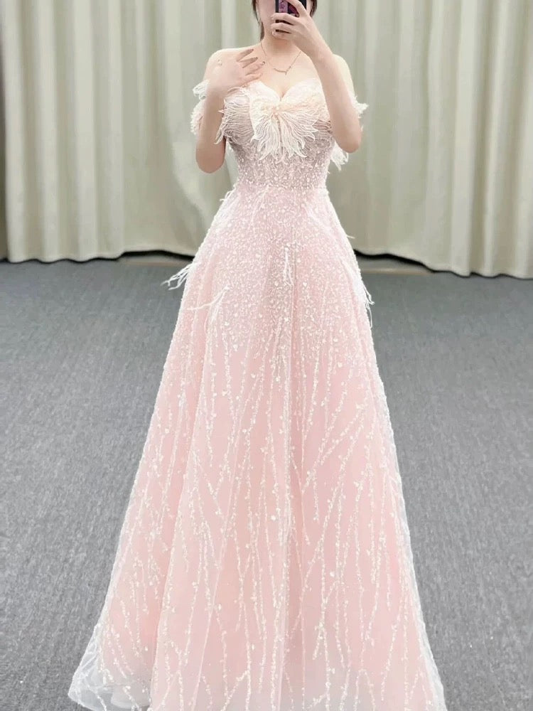 Gorgeous A Line Off The Shoulder Sequin Pink Long Evening Dress Prom Dresses Birthday Outfits C3588