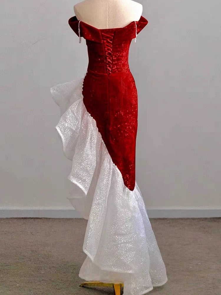 Gorgeous Sheath Off The Shoulder Sequin Red Evening Dress Prom Dresses Birthday Outfits C3589