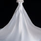 Elegant A line Off The Shoulder Satin Pearls Long White Wedding Dresses CC358