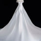 Elegant A line Off The Shoulder Satin Pearls Long White Wedding Dresses CC358
