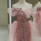 Gorgeous Sheath Off The Shoulder Pink Sequin Long Evening Dress Prom Dresses Birthday Outfits C3594