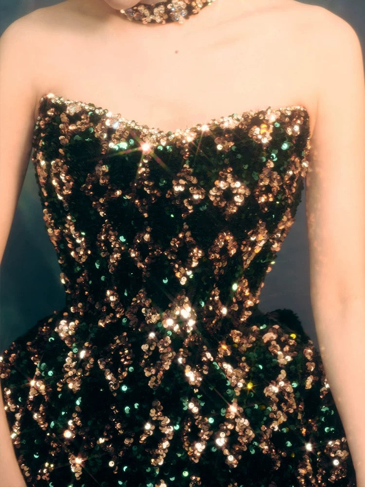 Superbe robe de bal en paillettes noires à col en cœur, longue robe de soirée, robes de bal, tenues d'anniversaire, C3595