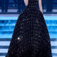 Superbe robe de bal en paillettes noires à col en cœur, longue robe de soirée, robes de bal, tenues d'anniversaire, C3595