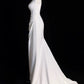 Chic Sheath Square Neckline Sleeveless White Satin Slit Wedding Dresses With Ruffles C3595