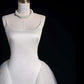Chic Sheath Spaghetti Straps Sleeveless White Satin Wedding Dresses With Ruffles C3596
