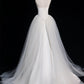 Chic Sheath Spaghetti Straps Sleeveless White Satin Wedding Dresses With Ruffles C3596