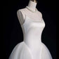 Chic Sheath Spaghetti Straps Sleeveless White Satin Wedding Dresses With Ruffles C3596