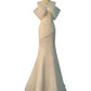 Chic Mermaid Off The Shoulder Short Sleeves Ivory Chiffon Wedding Dresses With Ruffles C3597