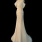 Chic Mermaid Off The Shoulder Short Sleeves Ivory Chiffon Wedding Dresses With Ruffles C3597