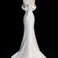 Elegant Mermaid Off The Shoulder Satin Pearls Long White Wedding Dresses CC359