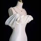 Elegant Mermaid Off The Shoulder Satin Pearls Long White Wedding Dresses CC359