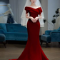 Robes de bal sexy sirène sans bretelles en satin bordeaux longues C35