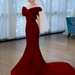 Robes de bal sexy sirène sans bretelles en satin bordeaux longues C35