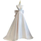 Chic Ball Gown V neckline Sleeveless Ivory Satin Long Wedding Dresses With Bow C3600