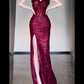 Gorgeous Sheath Spaghetti Straps Burgundy Sequin Long Evening Dress Prom Dresses Birthday Outfits C3608