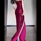 Gorgeous Sheath Spaghetti Straps Burgundy Sequin Long Evening Dress Prom Dresses Birthday Outfits C3608