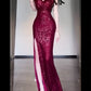 Gorgeous Sheath Spaghetti Straps Burgundy Sequin Long Evening Dress Prom Dresses Birthday Outfits C3608