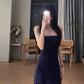 Gorgeous Sheath Spaghetti Straps Navy Blue Sequin Evening Dress Prom Dresses Birthday Outfits C3613