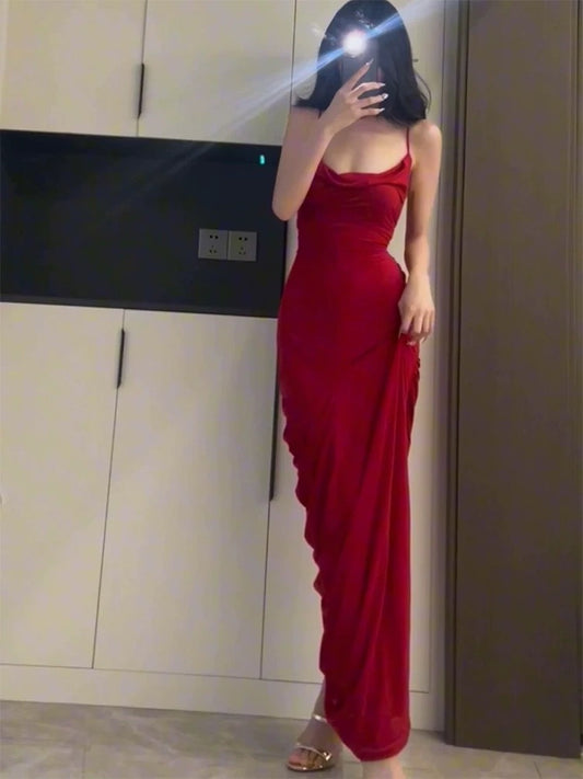 Gorgeous Sheath Spaghetti Straps Red Long Evening Dress Prom Dresses Birthday Outfits C3615