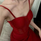 Gorgeous Sheath Spaghetti Straps Red Satin Evening Dress Prom Dresses Birthday Outfits C3617