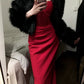 Gorgeous Sheath Spaghetti Straps Red Satin Evening Dress Prom Dresses Birthday Outfits C3617
