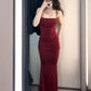 Superbe robe de soirée sirène à bretelles spaghetti bordeaux, robes de bal, tenues d'anniversaire C3624
