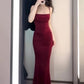 Superbe robe de soirée sirène à bretelles spaghetti bordeaux, robes de bal, tenues d'anniversaire C3624
