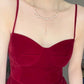 Superbe robe de soirée en velours bordeaux à bretelles spaghetti en ligne A, robes de bal, tenues d'anniversaire C3627