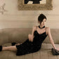 Gorgeous Sheath Spaghetti Straps Black Sequin Evening Dress Prom Dresses Birthday Outfits C3630