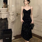 Gorgeous Sheath Spaghetti Straps Black Sequin Evening Dress Prom Dresses Birthday Outfits C3630
