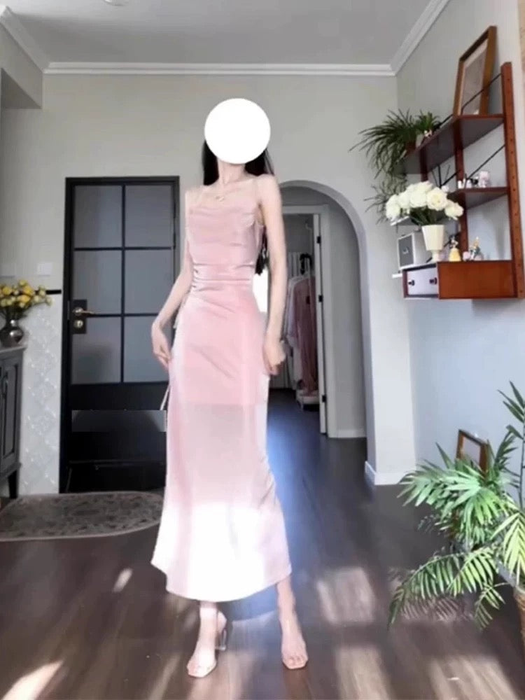Robe de soirée sexy à bretelles spaghetti et paillettes roses, tenue de bal, tenue d'anniversaire, C3639