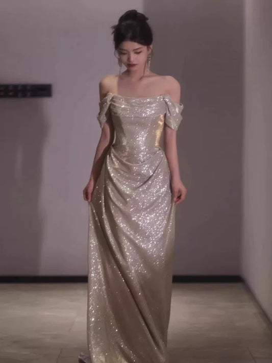 Sexy Sheath Off The Shoulder Sequin Long Evening Dress Prom Dresses Birthday Outfits C3644