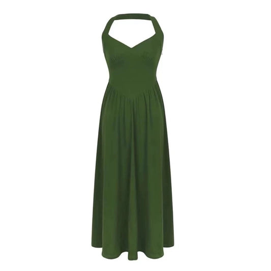 Elegant A line Halter Satin Green Sleeveless Prom Dresses birthday Party Dress C3648