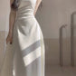Simple A line Square Satin White Sleeveless Prom Dresses Birthday Party Dress C3649