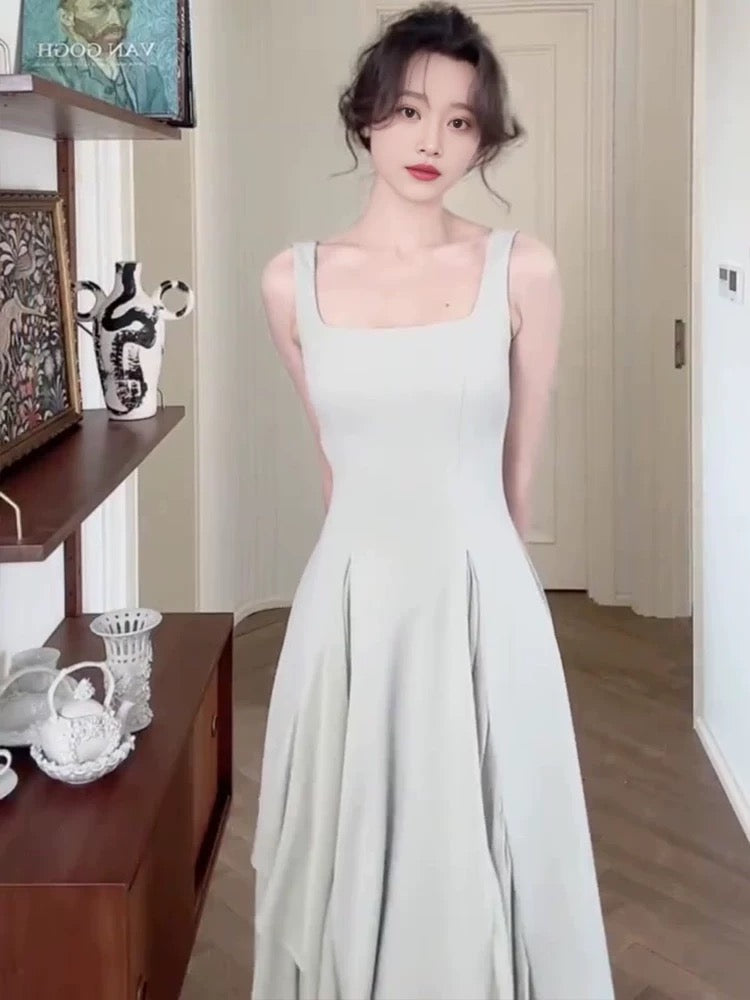 Simple A line Square Neckline Green Sleeveless Chiffon Prom Dresses Birthday Party Dress C3650