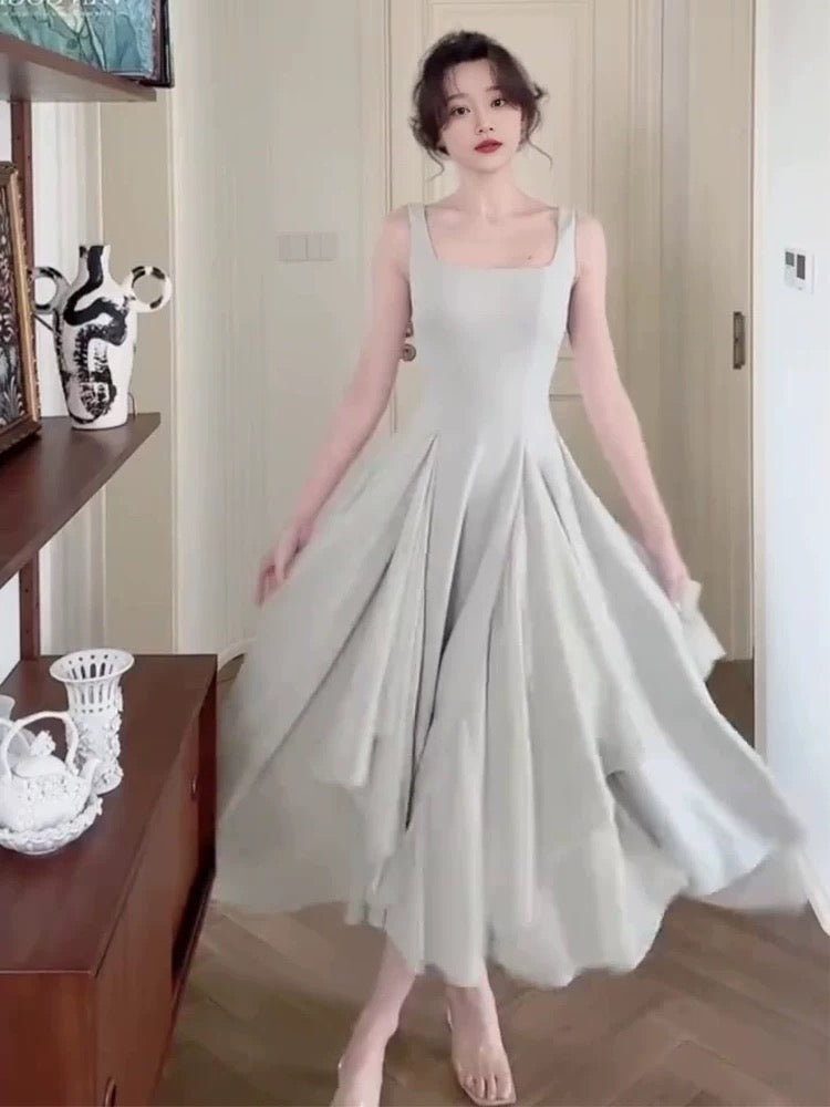 Simple A line Square Neckline Green Sleeveless Chiffon Prom Dresses Birthday Party Dress C3650