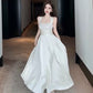 Vintage A Line Square Neckline White Satin Evening Dress Prom Dresses C3650