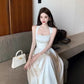 Vintage A Line Square Neckline White Satin Evening Dress Prom Dresses C3650