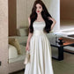 Vintage A Line Square Neckline White Satin Evening Dress Prom Dresses C3650