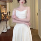 Elegant A Line Spaghetti Straps White Satin Prom Dress Birthday Outfits C3651
