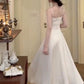 Elegant A Line Spaghetti Straps White Satin Prom Dress Birthday Outfits C3651