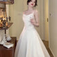 Elegant A Line Spaghetti Straps White Satin Prom Dress Birthday Outfits C3651