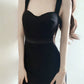 Elegant Sheath Straps Black Split Satin Prom Dress Birthday Outfits C3652