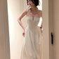 Robe de soirée d'anniversaire en mousseline de soie blanche sans manches à bretelles spaghetti simple en ligne A C3654
