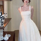 Simple A line Spaghetti Straps White Sleeveless Prom Dresses Birthday Party Dress C3655