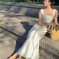 Vintage Mermaid Square Neckline White Sleeveless Satin Prom Dresses Birthday Party Dress C3656