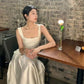 Vintage Mermaid Square Neckline White Sleeveless Satin Prom Dresses Birthday Party Dress C3656