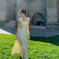 Vintage Mermaid Square Neckline White Sleeveless Satin Prom Dresses Birthday Party Dress C3656