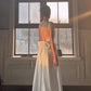 Vintage A Line Square Neckline White Sleeveless Satin Prom Dresses Birthday Party Dress C3657